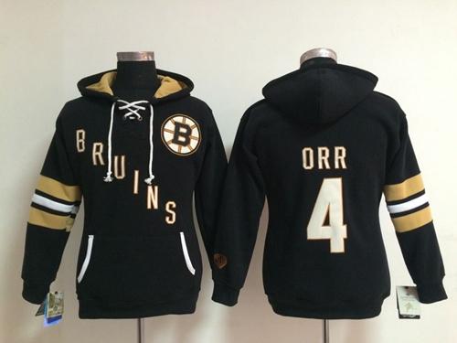 Boston Bruins #4 Bobby Orr Black Women's Old Time Heidi NHL Hoodie - Click Image to Close